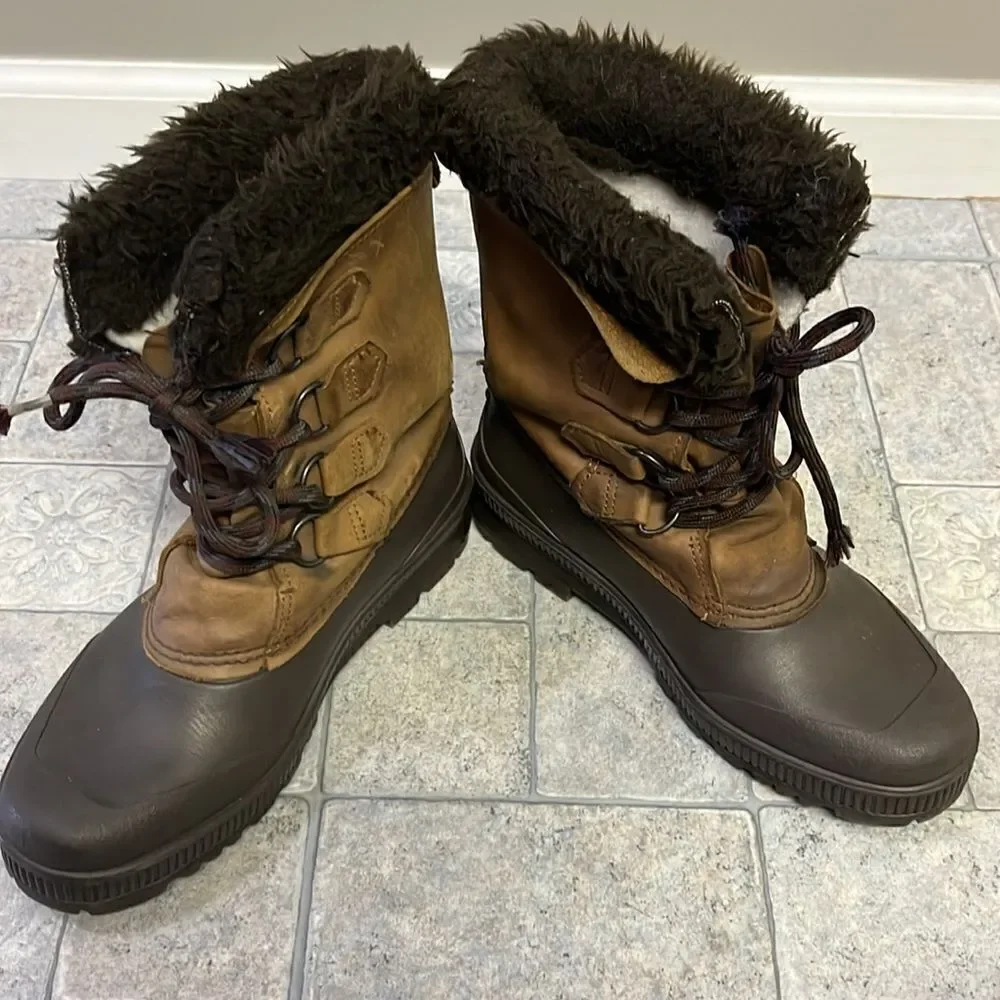 Sorel Badger Brown Women’s Insulated Winter Toe-Up Boots with Faux Fur- Size 7